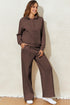 Dark Brown Solid Collared Sweatshirt and High Waist Pants Active Set