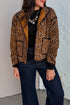 Brown Leopard Quilted Contrast Piping Jacket with Pockets