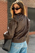 Dark Brown Elastic Banded Faux Leather Bomber Jacket