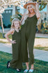 Green Spaghetti Straps Wide Leg Pocketed Jumpsuits