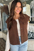 Coffee Quilted Texture Collar Snap Button Winter Vest