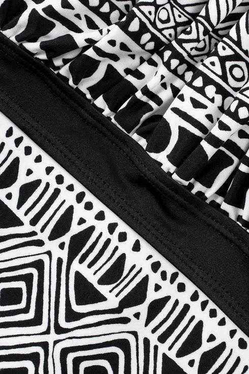 monochrome-geometry-print-sporty-tankini-swimsuit