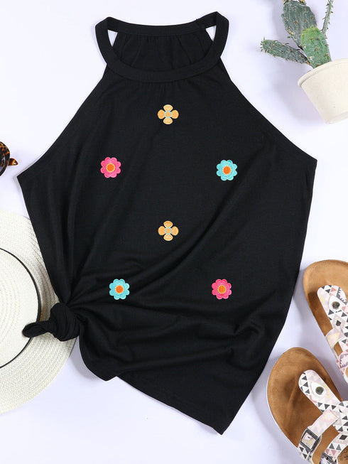black-sweet-floral-embroidery-casual-tank-top