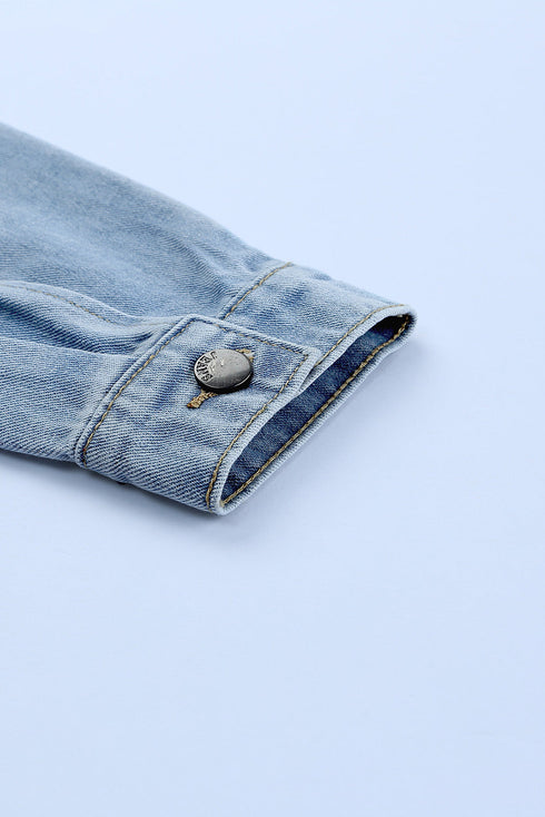 leopard-print-color-block-long-sleeve-lapel-denim-jacket