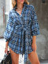 Check Print Buttons Lace-Up Shirt Dress