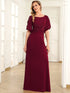 Chic A-Line Burgundy and Navy Blue Wedding Guest Dress with Silver Embellishments