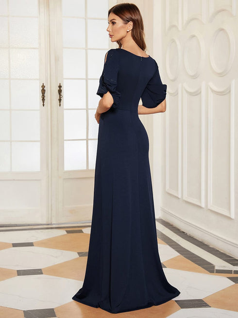 Chic A-Line Burgundy and Navy Blue Wedding Guest Dress with Silver Embellishments