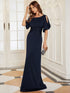 Chic A-Line Burgundy and Navy Blue Wedding Guest Dress with Silver Embellishments