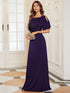 Chic A-Line Burgundy and Navy Blue Wedding Guest Dress with Silver Embellishments