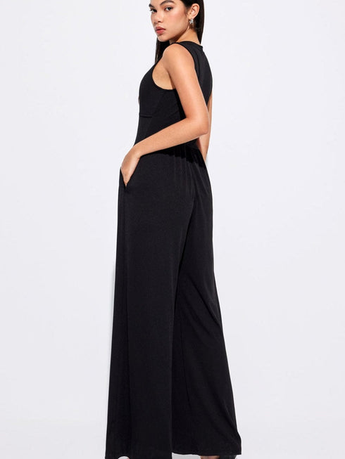Chic Black A-Line Jumpsuit with Cinched Waist