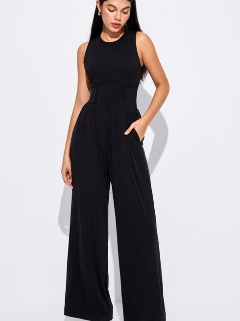 Chic Black A-Line Jumpsuit with Cinched Waist