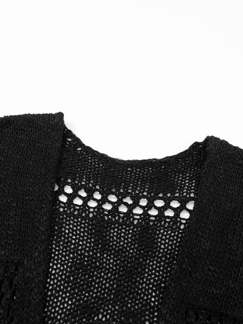 Chic Black Hollow Knit Dolman Sleeve Cardigan
