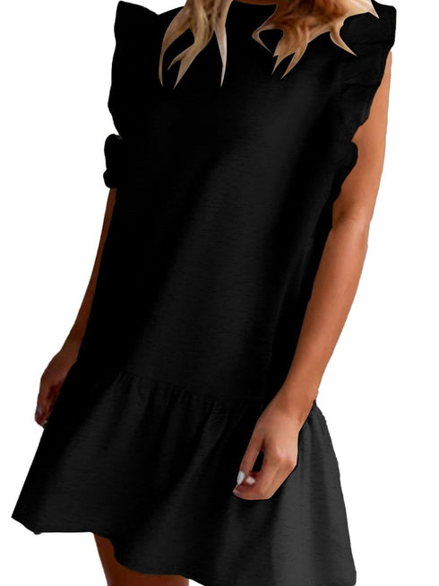 Chic Black Ruffle Sleeve Mini Shift Dress