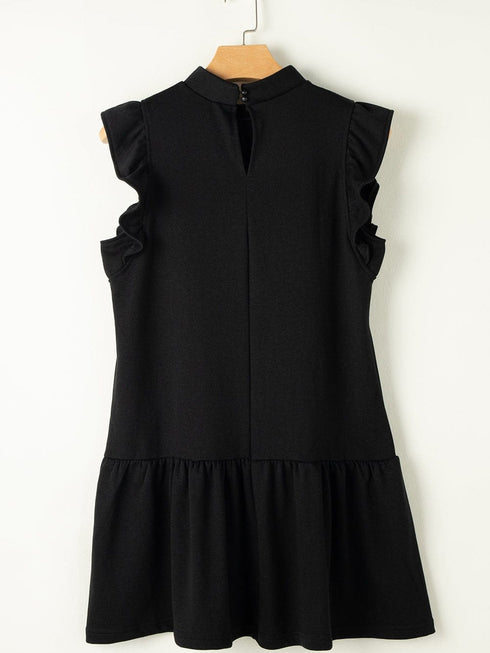 Chic Black Ruffle Sleeve Mini Shift Dress