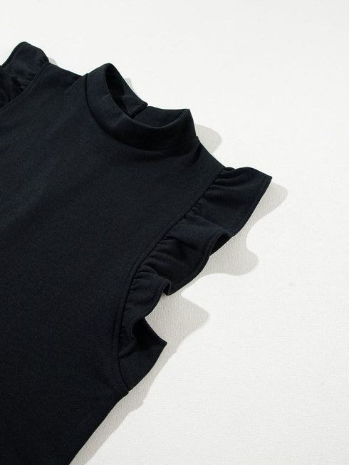 Chic Black Ruffle Sleeve Mini Shift Dress