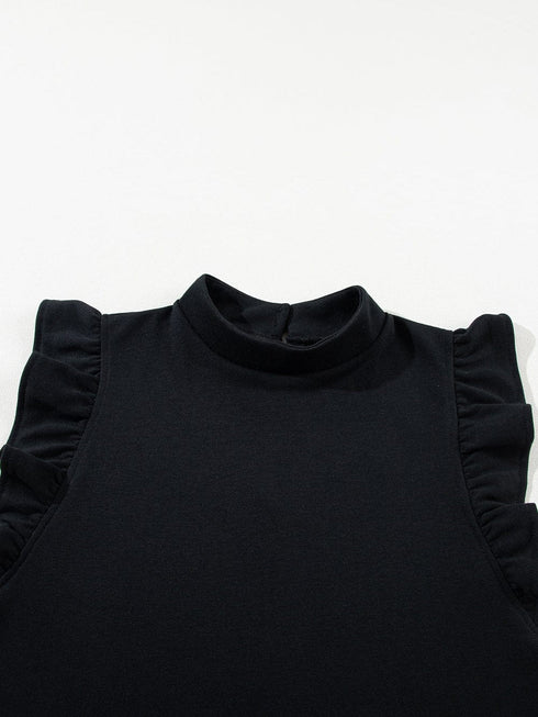 Chic Black Ruffle Sleeve Mini Shift Dress