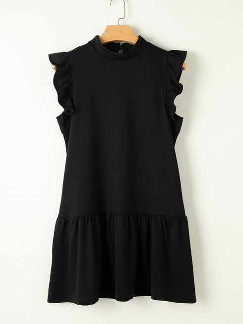 Chic Black Ruffle Sleeve Mini Shift Dress