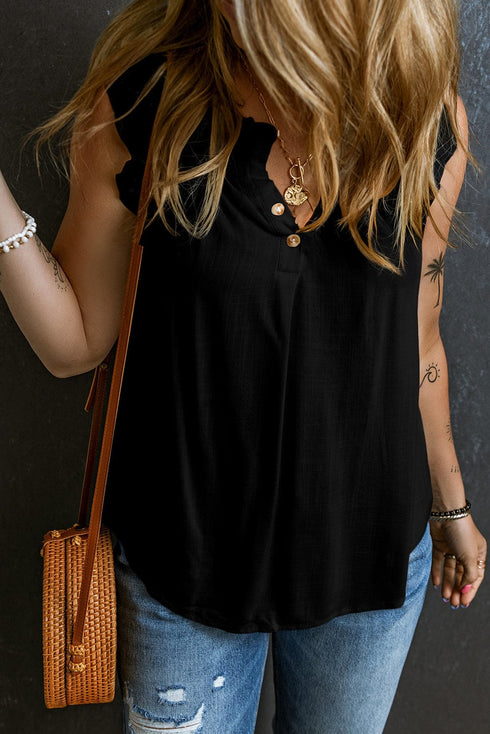 Chic Black Ruffle Trim V-Neck Tank Top