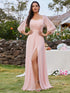 Chic Chiffon One-Shoulder Maxi Evening Gown With Lantern Sleeves