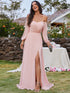 Chic Chiffon One-Shoulder Maxi Evening Gown With Lantern Sleeves