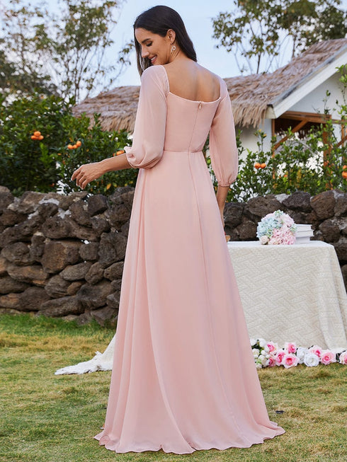 Chic Chiffon One-Shoulder Maxi Evening Gown With Lantern Sleeves