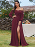 Chic Chiffon One-Shoulder Maxi Evening Gown With Lantern Sleeves