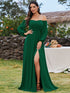 Chic Chiffon One-Shoulder Maxi Evening Gown With Lantern Sleeves