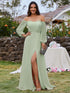 Chic Chiffon One-Shoulder Maxi Evening Gown With Lantern Sleeves