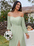 Chic Chiffon One-Shoulder Maxi Evening Gown With Lantern Sleeves