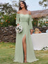 Chic Chiffon One-Shoulder Maxi Evening Gown With Lantern Sleeves