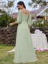 Chic Chiffon One-Shoulder Maxi Evening Gown With Lantern Sleeves