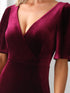 Chic Double V Neck Velvet Party Dress with Ruffled Sleeves