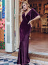 Chic Double V Neck Velvet Party Dress with Ruffled Sleeves