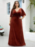 Chic Double V Neck Velvet Party Dress with Ruffled Sleeves