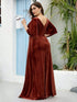Chic Double V Neck Velvet Party Dress with Ruffled Sleeves