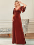 Chic Double V Neck Velvet Party Dress with Ruffled Sleeves