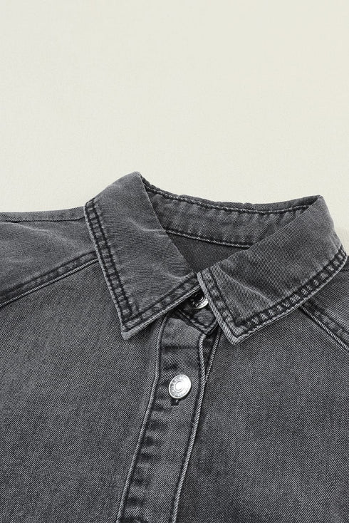 Chic Gray Denim Mini Dress with Button Detail