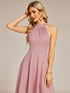 Chic Halterneck Knee-Length Wedding Guest Dress