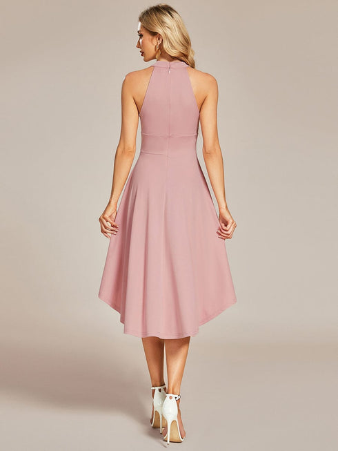 Chic Halterneck Knee-Length Wedding Guest Dress