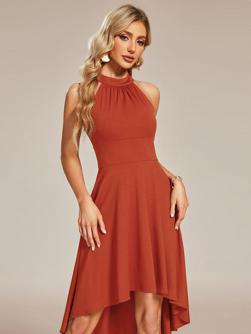 Chic Halterneck Knee-Length Wedding Guest Dress