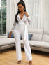 Chic Lace V-Neck Long Sleeve Wide Leg Jumpsuit