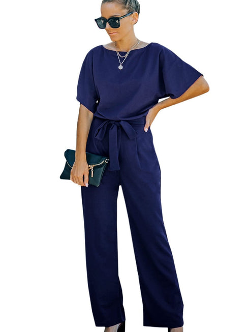 Chic Navy Belted Palazzo Jumpsuit