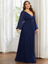Chic Plus Size Chiffon Evening Gown with Long Lantern Sleeves and Applique Embellishment