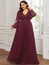Chic Plus Size Chiffon Evening Gown with Long Lantern Sleeves and Applique Embellishment