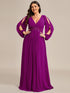 Chic Plus Size Chiffon Evening Gown with Long Lantern Sleeves and Applique Embellishment
