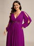 Chic Plus Size Chiffon Evening Gown with Long Lantern Sleeves and Applique Embellishment