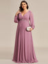 Chic Plus Size Chiffon Evening Gown with Long Lantern Sleeves and Applique Embellishment