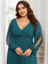 Chic Plus Size Chiffon Evening Gown with Long Lantern Sleeves and Applique Embellishment