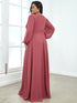 Chic Plus Size Chiffon Evening Gown with Long Lantern Sleeves and Applique Embellishment