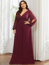 Chic Plus Size Chiffon Evening Gown with Long Lantern Sleeves and Applique Embellishment